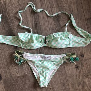 Hip Amena Teal Gingham Bikini - Ruffle top
